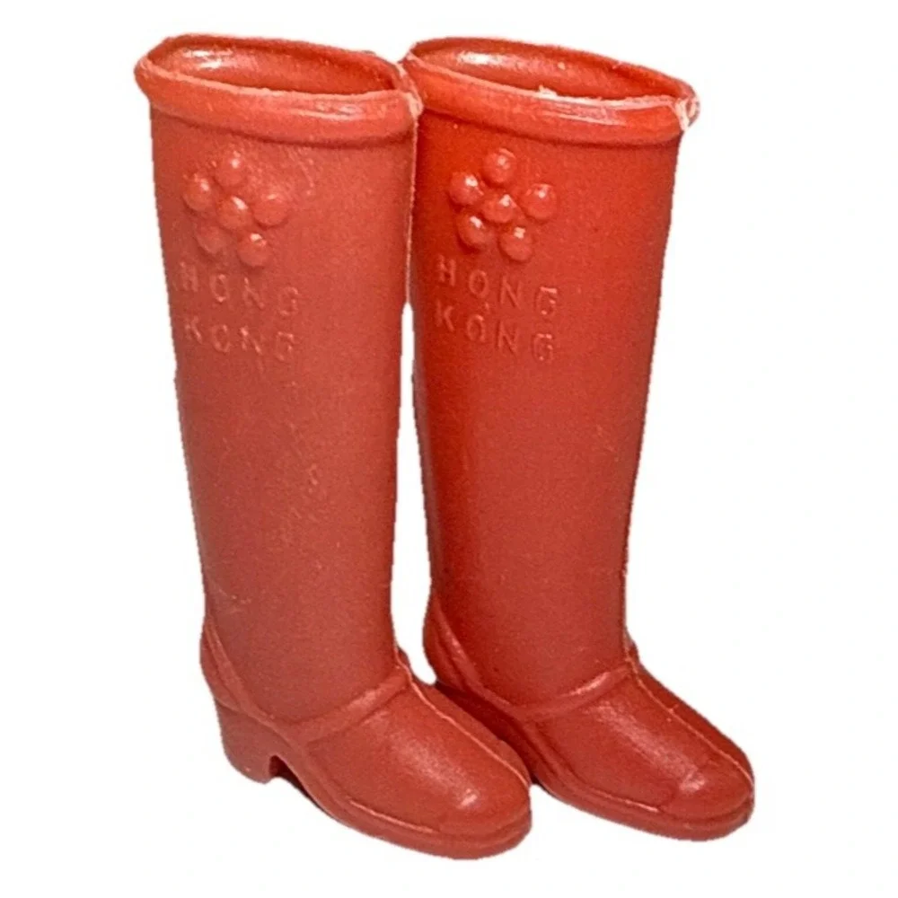 Vintage Mod Barbie Clone Shoes Boots Red Flower Hong Kong BB15-11